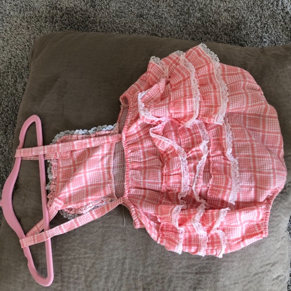 2t Tangerine Orange plaid ruffled vintage Sunsuit romper - Picture 2 of 2